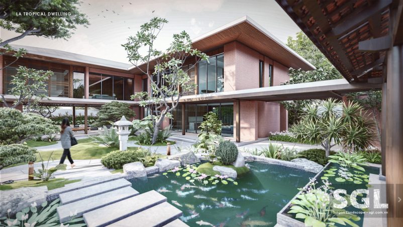 Mẫu thiết kế kiến trúc biệt thự vườn phong cách tropical