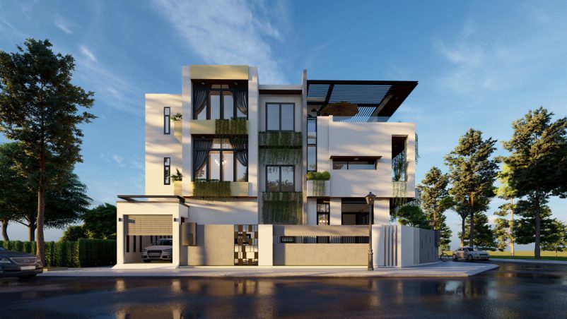 Sự hài hòa về tỉ lệ hình khối và cảnh quan xung quanh giúp căn biệt thự trở nên hoàn hảo hơn
