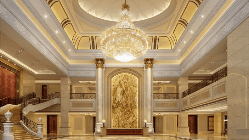 Không gian đại sảnh sẽ thể hiện rõ phong cách kiến trúc của khách sạn nhất.