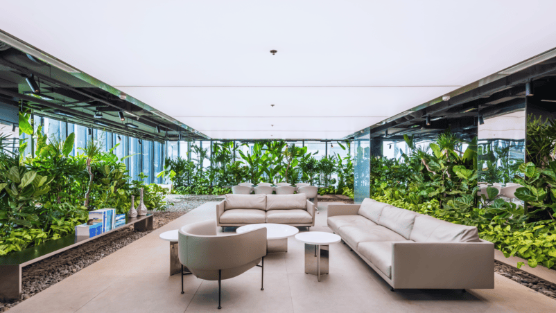 Kiến trúc văn phòng xanh sẽ giúp không gian làm việc trong lành và hòa nhập với thiên nhiên hơn. Điều này giúp giải tỏa căn thẳng và tạo cảm giác thư thái cho những giờ làm việc căng thẳng