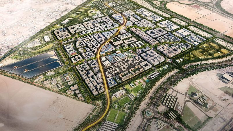 Thành phố Masdar (UAE) là hình mẫu đô thị sinh thái không khí thải, ứng dụng năng lượng tái tạo và thiết kế cảnh quan thân thiện với môi trường